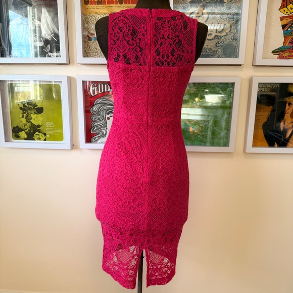 Vintage 90s Guess Hot Pink Lace Sleeveless Dress - Picture 3 of 8